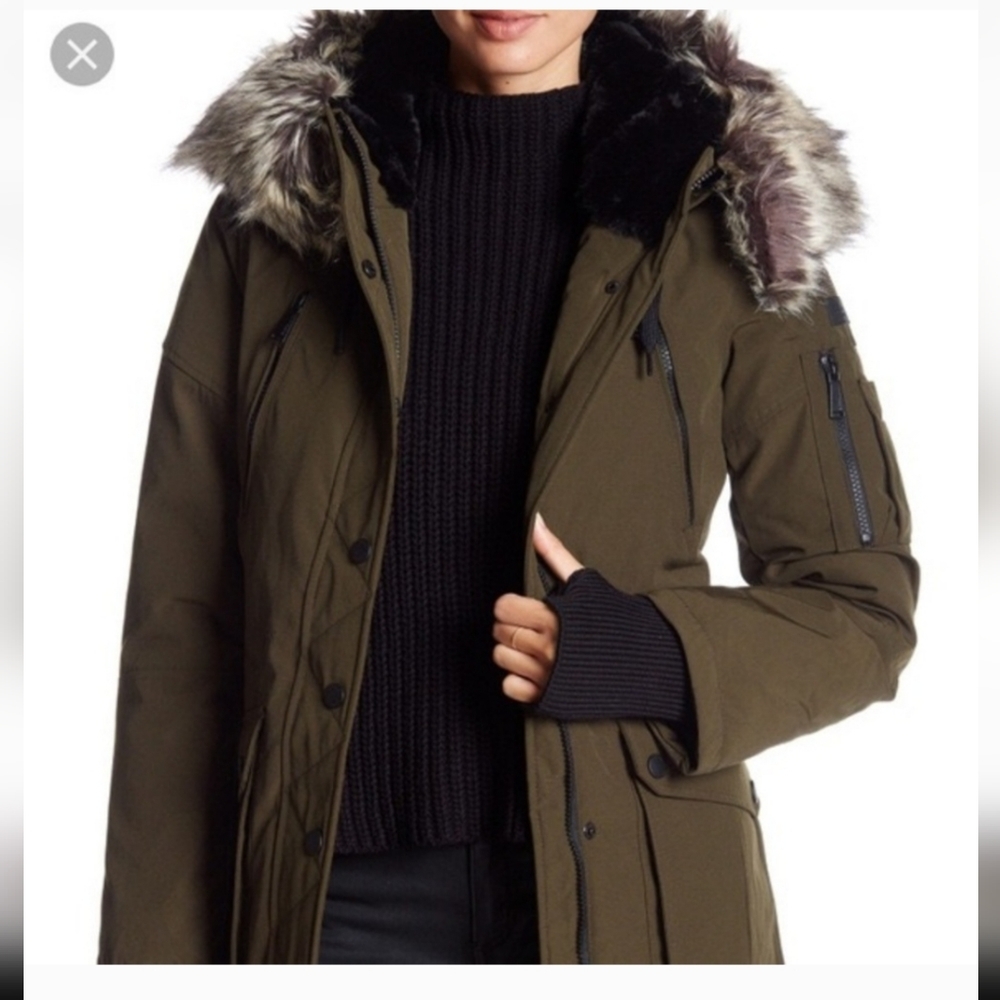 BGBG GENERATION Faux-Fur Trim Hooded Anorak Puffer Coat Size XS